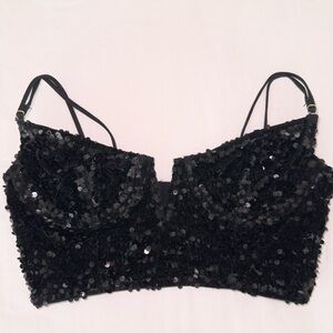 Anthropologie Black Sequin Bralette